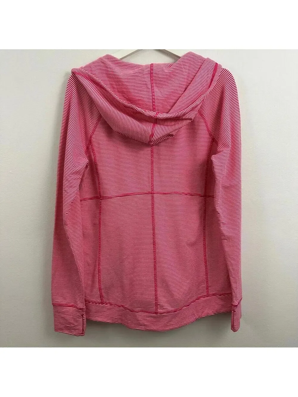 T by Talbots Women's Pima Pink White Striped Zip Up Hooded Jacket Size M